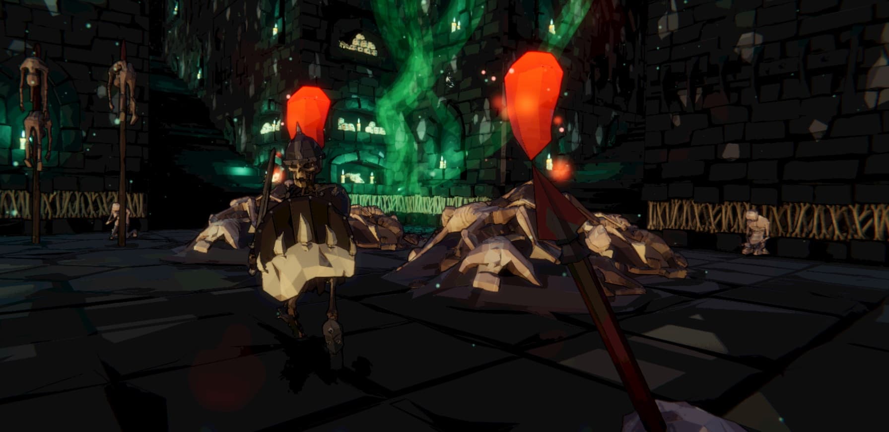 Official Fell & Sell scene showing a necromancer enemy in a dark chamber
