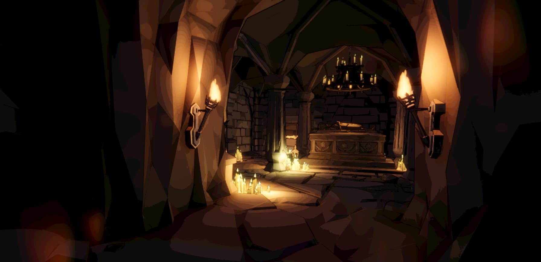 Official Fell & Sell scene showing a skeleton enemy in the Shallow Dungeon